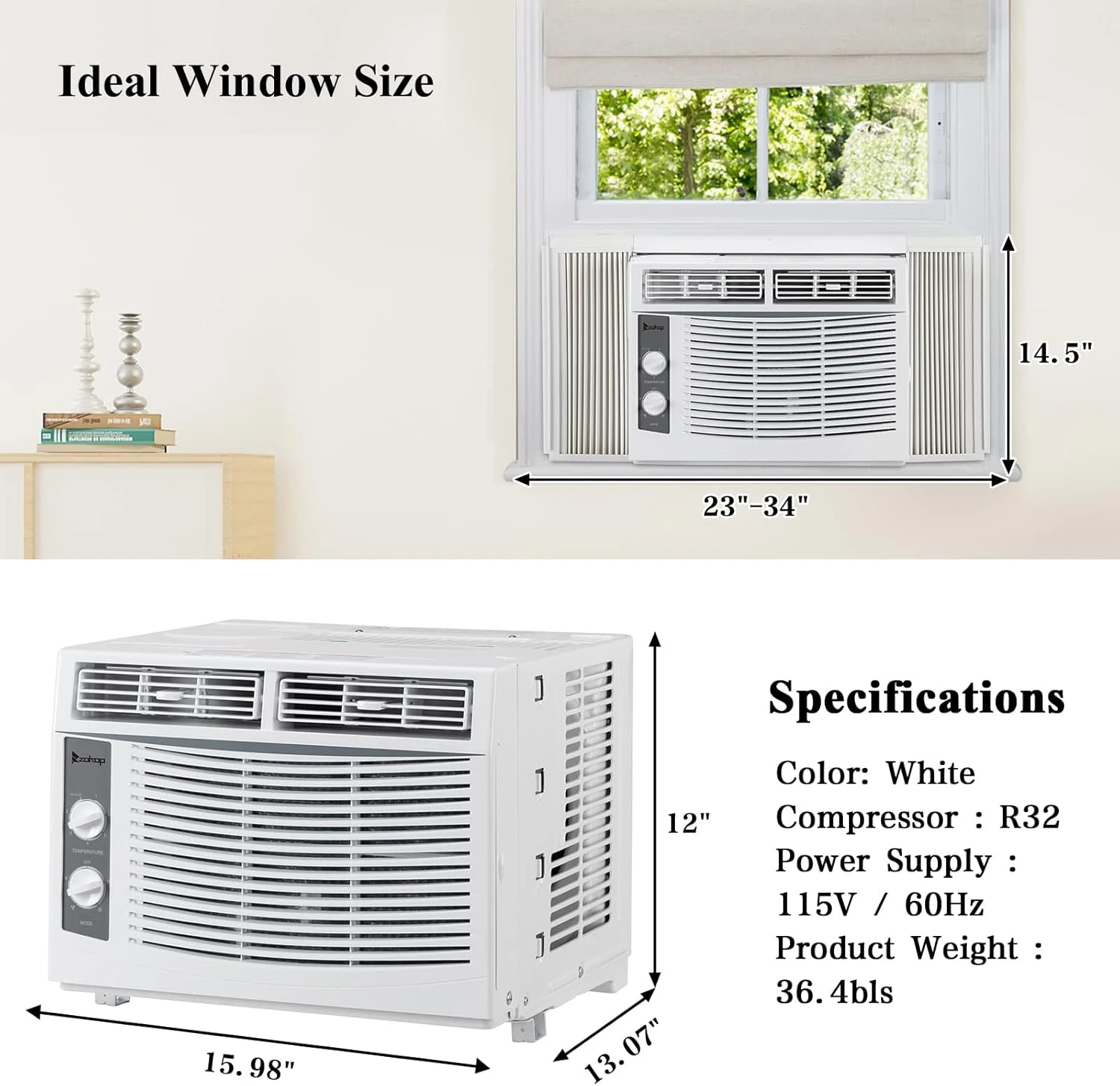 Winado 5,000 BTU Window Air Conditioner, Energy Saving AC Unit With Knob Control, Reusable Filter, 115V/60Hz, Cools Up To 150 Sq.Ft 2 Winado 5,000 BTU Window Air Conditioner, Energy Saving AC Unit With Knob Control, Reusable Filter, 115V/60Hz, Cools Up To 150 Sq.Ft - Image 2