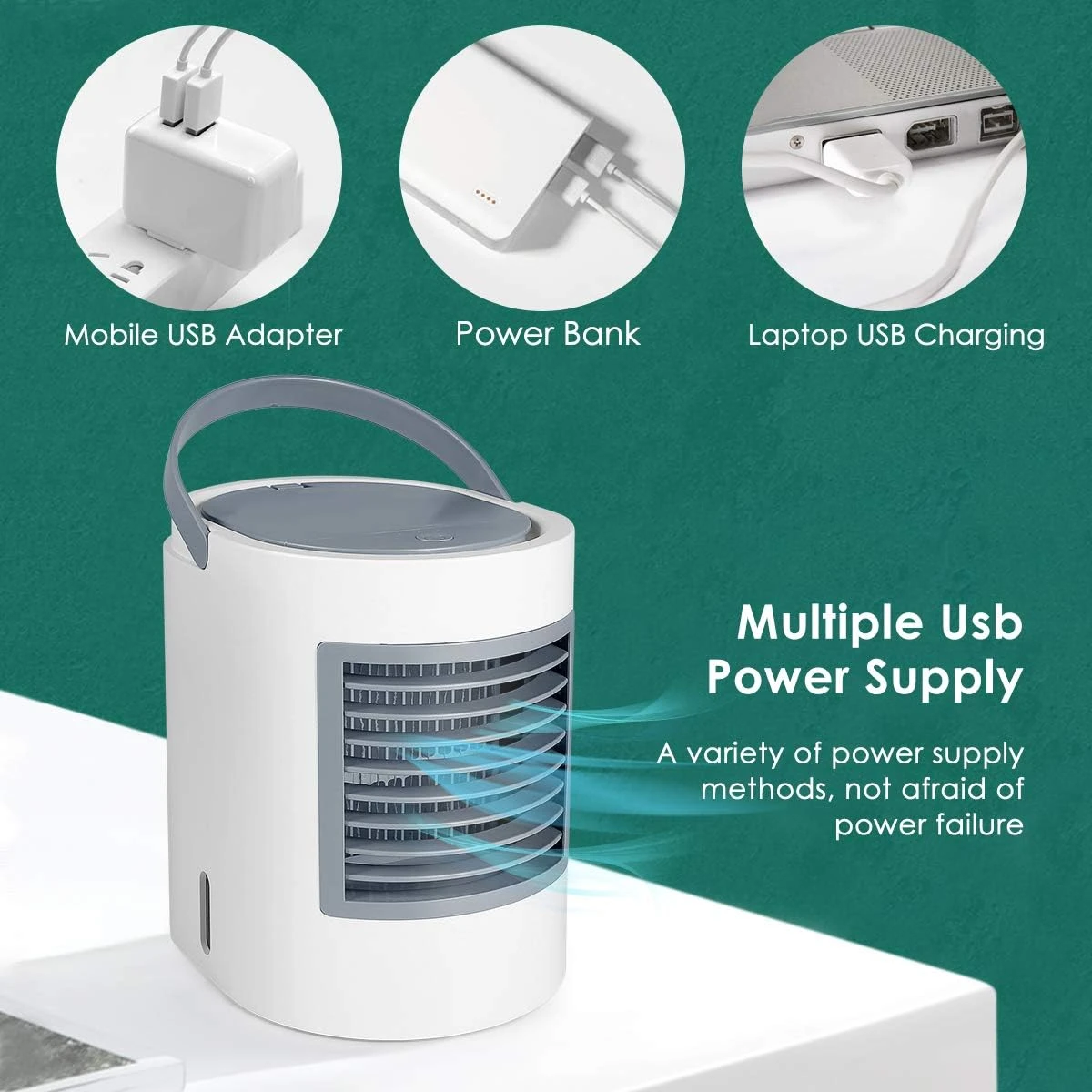 Portable Space Air Conditioner, Evaporative Personal Desk Fan, Quiet Air Cooler Misting Fan, Cordless 3 In 1 USB Air Cooler Desk Fan With Portable Handle For Home Room Office 2 Portable Space Air Conditioner, Evaporative Personal Desk Fan, Quiet Air Cooler Misting Fan, Cordless 3 In 1 USB Air Cooler Desk Fan With Portable Handle For Home Room Office - Image 2