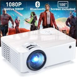 Groview Projector, 1080P Bluetooth Mini Projector With 100” Projector Screen, 9500 LUX Portable Outdoor Movie Projector For Phone, Compatible With VGA/HDMI/USB/SD/Laptop/Fire Stick/PS5