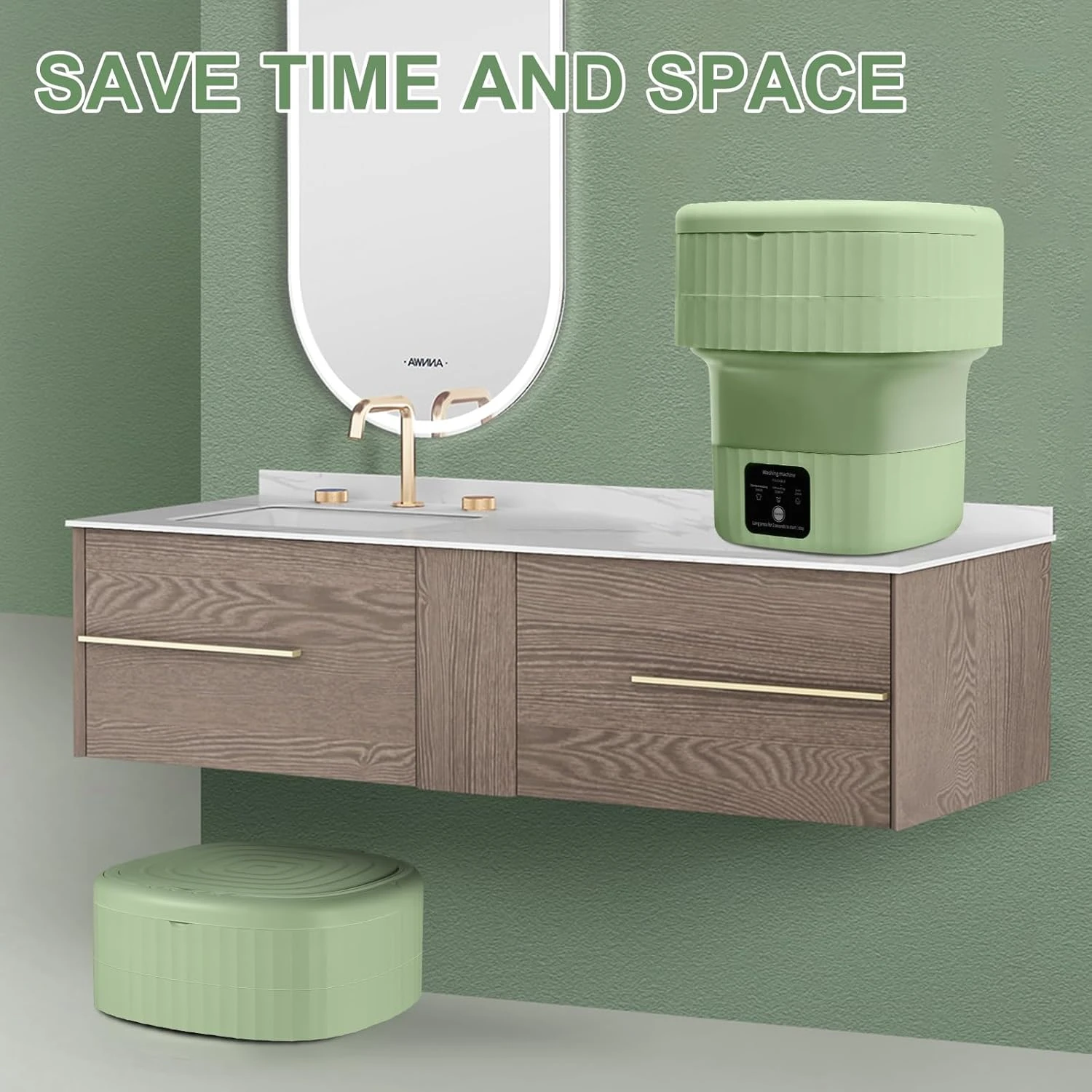 Portable Washing Machine,Mini Washing Machine,9L Large Capacity, With Drainage Basket,for Baby Clothes,Underwear Or Small Items,Convenient And Clean,Folding Deign, For Apartment Or Travel,Green 6 Portable Washing Machine,Mini Washing Machine,9L Large Capacity, With Drainage Basket,for Baby Clothes,Underwear Or Small Items,Convenient And Clean,Folding Deign, For Apartment Or Travel,Green - Image 6