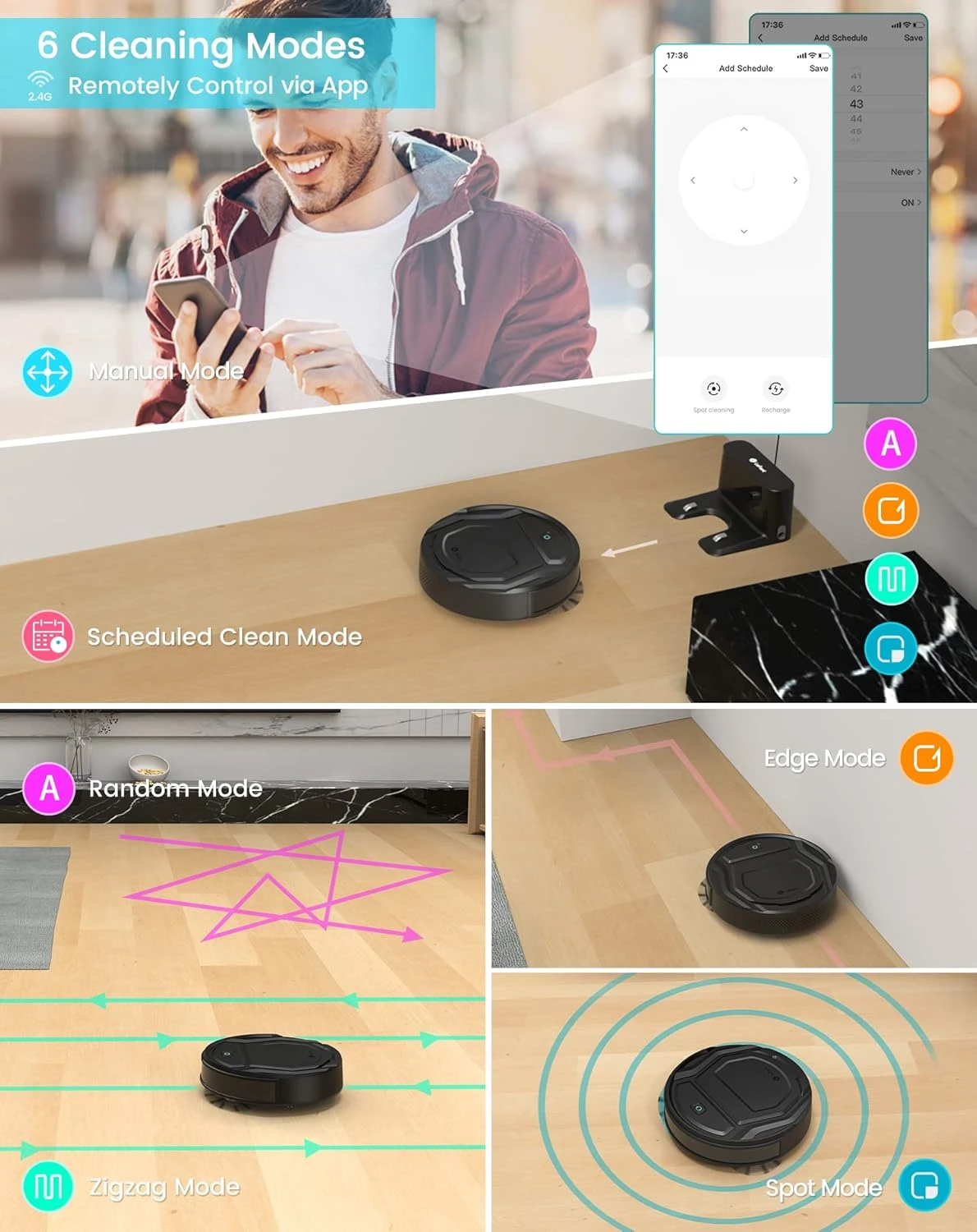 Lefant Robot Vacuum Cleaner With 2200Pa Powerful Suction,Tangle-Free,Wi-Fi/App/Alexa,Featured 6 Cleaning Modes,Self-Charging Slim Robotic Vacuum Cleaner, Ideal For Pet Hair, Hard Floor M210 Pro 3 Lefant Robot Vacuum Cleaner With 2200Pa Powerful Suction,Tangle-Free,Wi-Fi/App/Alexa,Featured 6 Cleaning Modes,Self-Charging Slim Robotic Vacuum Cleaner, Ideal For Pet Hair, Hard Floor M210 Pro - Image 3