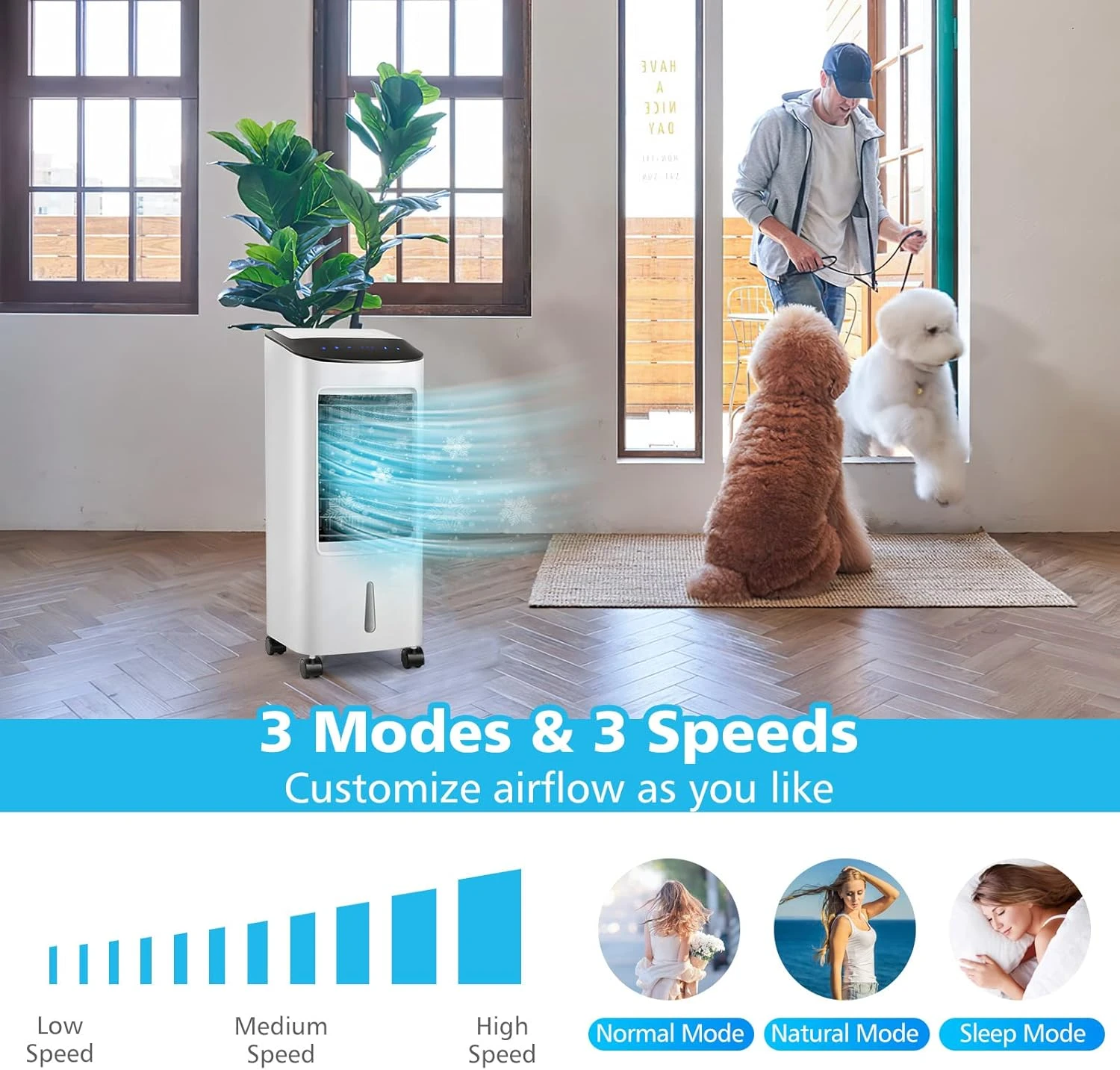 PETSITE Evaporative Air Cooler, Cold Air Cooling Fan With Remote Control, 3 Modes, 3 Speeds, 2 Ice Packs, 7.5H Timer, Portable Air Conditioner Windowless, Personal Swamp Cooler For Bedroom Home Dorm 2 PETSITE Evaporative Air Cooler, Cold Air Cooling Fan With Remote Control, 3 Modes, 3 Speeds, 2 Ice Packs, 7.5H Timer, Portable Air Conditioner Windowless, Personal Swamp Cooler For Bedroom Home Dorm - Image 2