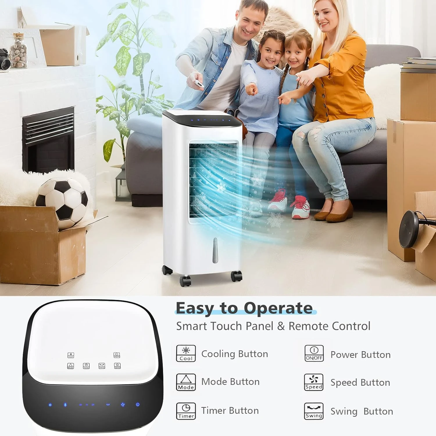 PETSITE Evaporative Air Cooler, Cold Air Cooling Fan With Remote Control, 3 Modes, 3 Speeds, 2 Ice Packs, 7.5H Timer, Portable Air Conditioner Windowless, Personal Swamp Cooler For Bedroom Home Dorm 4 PETSITE Evaporative Air Cooler, Cold Air Cooling Fan With Remote Control, 3 Modes, 3 Speeds, 2 Ice Packs, 7.5H Timer, Portable Air Conditioner Windowless, Personal Swamp Cooler For Bedroom Home Dorm - Image 4