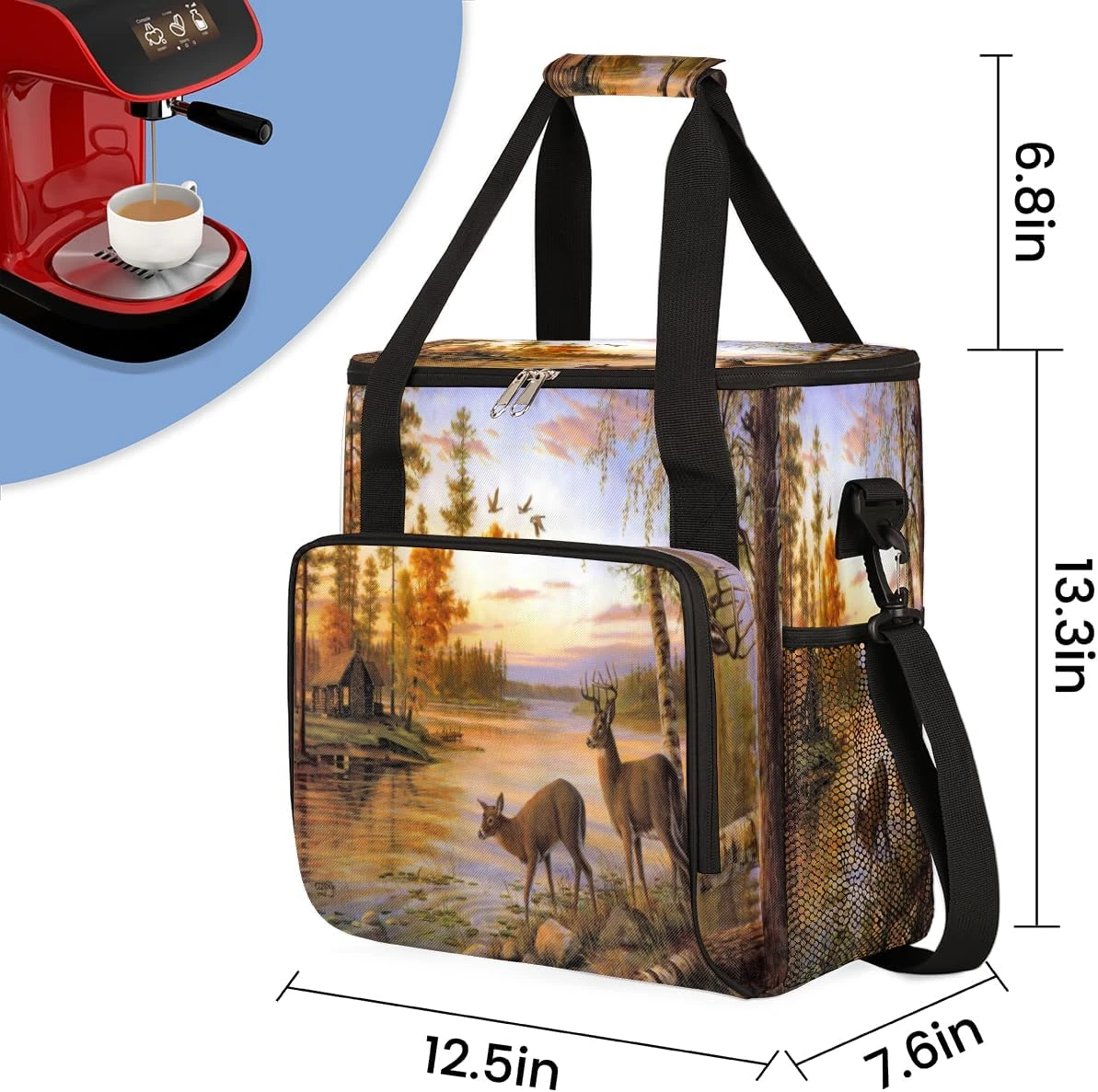 Cfpolar Coffee Maker Carrying Bag Sunset River Fall Deer Travel Coffee Machine Bag Carrying Organizer Case Portable Single Serve Coffee Brewer Tote Bag Storage Bag For Camping Picnic 3 Cfpolar Coffee Maker Carrying Bag Sunset River Fall Deer Travel Coffee Machine Bag Carrying Organizer Case Portable Single Serve Coffee Brewer Tote Bag Storage Bag For Camping Picnic - Image 3