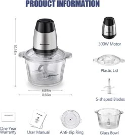 Electric Food Chopper, 8-Cup Food Processor By Homeleader, 2L Glass Bowl Grinder For Meat, Vegetables, Fruits And Nuts, Stainless Steel Motor Unit And 4 Sharp Blades, 300W -Appliantrix Cheap Store 71nbTyi404S. AC SL1500