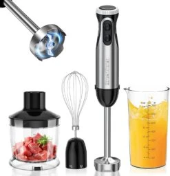 Bonsenkitchen Immersion Blender, 20 Variable Speeds & Turbo, 4-In-1 Stainless Steel Handheld Blender Stick Mixer With Egg Whisk, Beaker & Chopper Bowl