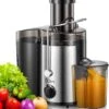 Qcen Juicer Machine, 500W Centrifugal Juicer Extractor With Wide Mouth 3” Feed Chute For Fruit Vegetable, Easy To Clean, Stainless Steel, BPA-free (Black)