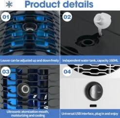 GENERIC Portable Air Conditioners,3-In-1 Evaporative Mini Air Conditioner Cooler,Personal Air Cooler Humidifier,7 Colors Light,Desk Air Conditioner Cooling Fan For Home Office Bedroom Camping 12 GENERIC Portable Air Conditioners,3-In-1 Evaporative Mini Air Conditioner Cooler,Personal Air Cooler Humidifier,7 Colors Light,Desk Air Conditioner Cooling Fan For Home Office Bedroom Camping -Appliantrix Cheap Store 71oSXSm99IL. AC SL1500