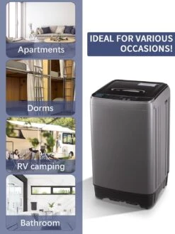 KRIB BLING 17.7 Lbs Full Automatic Washing Machine With LED Display Compact Washing Machine With Drain Dump, 10 Wash Programs And 8 Water Levels Ideal For Dorms, Apartments, RV, Grey -Appliantrix Cheap Store 71opDyvDW7L. AC SL1500