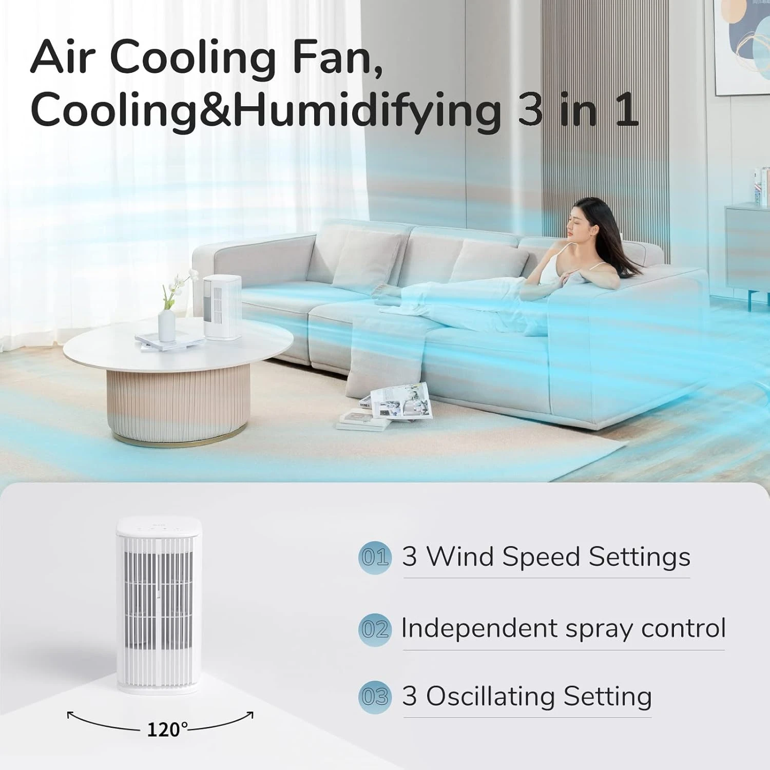 JISULIFE Air Water Cooling Fan, Desk Air Conditioner Fan With 3 Speed Setting 3 Oscillation, Personal Air Cooler With 1.1L Water Tank, Evaporative Cooler & Humidifier For Home, Office, Sleep, Exercise 3 JISULIFE Air Water Cooling Fan, Desk Air Conditioner Fan With 3 Speed Setting 3 Oscillation, Personal Air Cooler With 1.1L Water Tank, Evaporative Cooler & Humidifier For Home, Office, Sleep, Exercise - Image 3