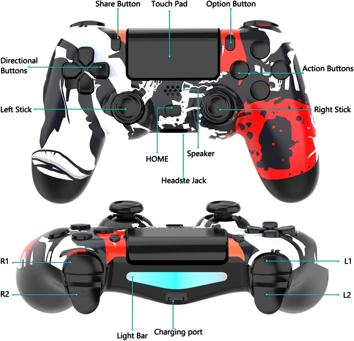 SZDILONG Wireless Controller For PS4 Gamepad Compatible With Playstation 4/Pro/Slim/PC,Double Shock/Bluetooth/Touchpad/Stereo Headphone Jack/Six-axis Motion Control/Charging Cable 7 SZDILONG Wireless Controller For PS4 Gamepad Compatible With Playstation 4/Pro/Slim/PC,Double Shock/Bluetooth/Touchpad/Stereo Headphone Jack/Six-axis Motion Control/Charging Cable - Image 7