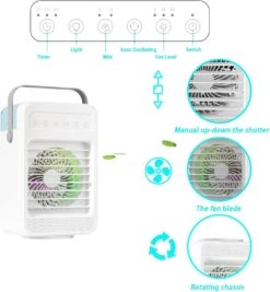 Portable Air Conditioner, 120°Oscillating Evaporative Personal Air Cooler With 4 Speeds Rainbow LED Light,2 Spray Humidify,2/4/6H Timer,600ml Tank,Low Noise, Desktop Office, Home, Bedroom, Dormitory -Appliantrix Cheap Store 71qkyn5iaqL. AC SL1500