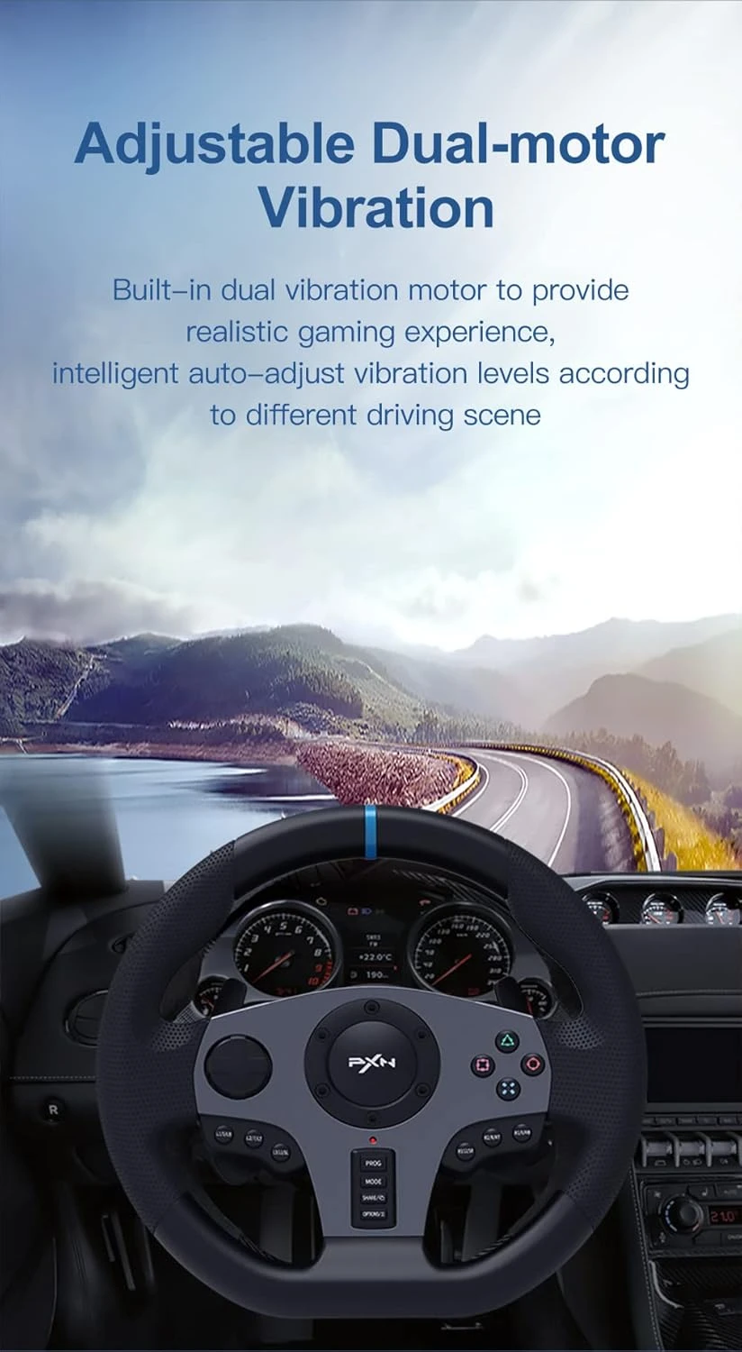 PXN V9 Gaming Racing Steering Wheel, 270/900° Car Simulation, With 3-Pedals And Shifter Bundle Pedal, Paddle Shifters Driving Wheel For PS4, Xbox Series X|S, PS3, PC, Xbox One, Nintendo Switch 5 PXN V9 Gaming Racing Steering Wheel, 270/900° Car Simulation, With 3-Pedals And Shifter Bundle Pedal, Paddle Shifters Driving Wheel For PS4, Xbox Series X|S, PS3, PC, Xbox One, Nintendo Switch - Image 5