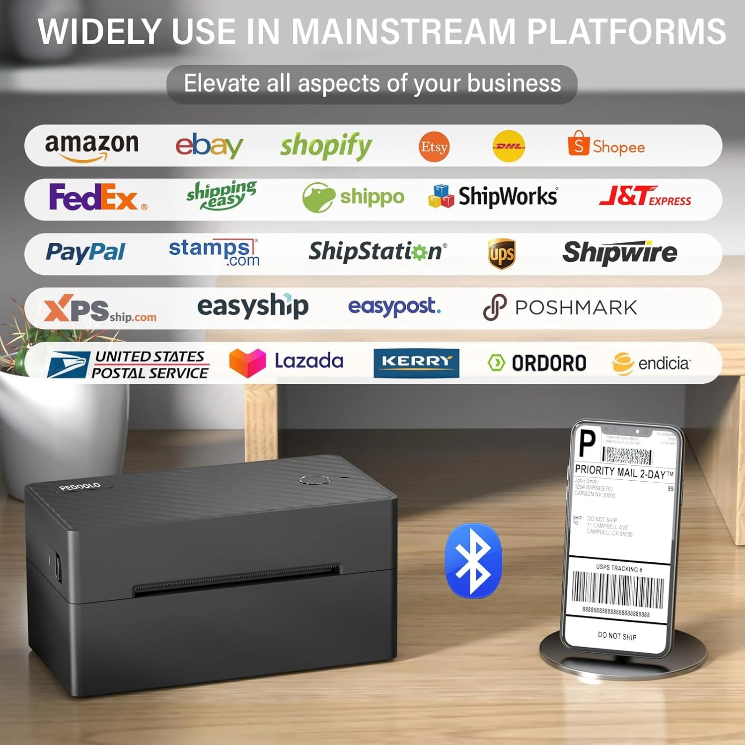 PEDOOLO Label Printer, Bluetooth Shipping Label Printer, 4x6 Thermal Printer For Shipping Packages, Compatible With Android, IOS, Windows, Mac, Chromebook, Amazon, Ebay, UPS, USPS, FedEx, Shopify 4 PEDOOLO Label Printer, Bluetooth Shipping Label Printer, 4x6 Thermal Printer For Shipping Packages, Compatible With Android, IOS, Windows, Mac, Chromebook, Amazon, Ebay, UPS, USPS, FedEx, Shopify - Image 4