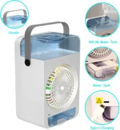 Portable Air Conditioner, 120°Oscillating Evaporative Personal Air Cooler With 4 Speeds Rainbow LED Light,2 Spray Humidify,2/4/6H Timer,600ml Tank,Low Noise, Desktop Office, Home, Bedroom, Dormitory -Appliantrix Cheap Store 71rY4zH3ArL. AC SL1500