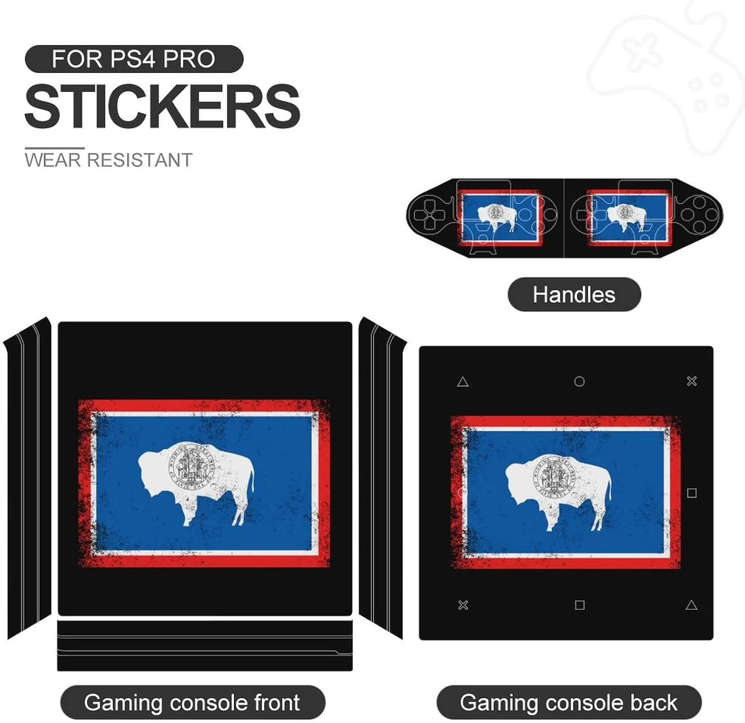 Vintage Wyoming State Flag Sticker Skin For PS-4 Slim Console And Controller Full Wrap Skin Protector Cover Compatible With PS-4 Pro 2 Vintage Wyoming State Flag Sticker Skin For PS-4 Slim Console And Controller Full Wrap Skin Protector Cover Compatible With PS-4 Pro - Image 2