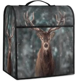 Bardic Snow Forest Male Deer Coffee Machine Dust Cover Animal Deer Stand Mixer Dust Cover Stand Mixer Cover Waterproof,Easy To Clean,Multi-Pocket
