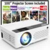 TMY Mini Projector, Upgraded 9500 Lumens Bluetooth Projector With 100" Screen, 1080P Full HD Portable Projector, Movie Projector Compatible With TV Stick Smartphone/HDMI/USB/AV, Indoor & Outdoor Use