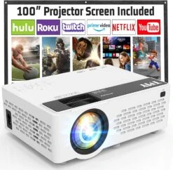 TMY Mini Projector, Upgraded 9500 Lumens Bluetooth Projector With 100" Screen, 1080P Full HD Portable Projector, Movie Projector Compatible With TV Stick Smartphone/HDMI/USB/AV, Indoor & Outdoor Use