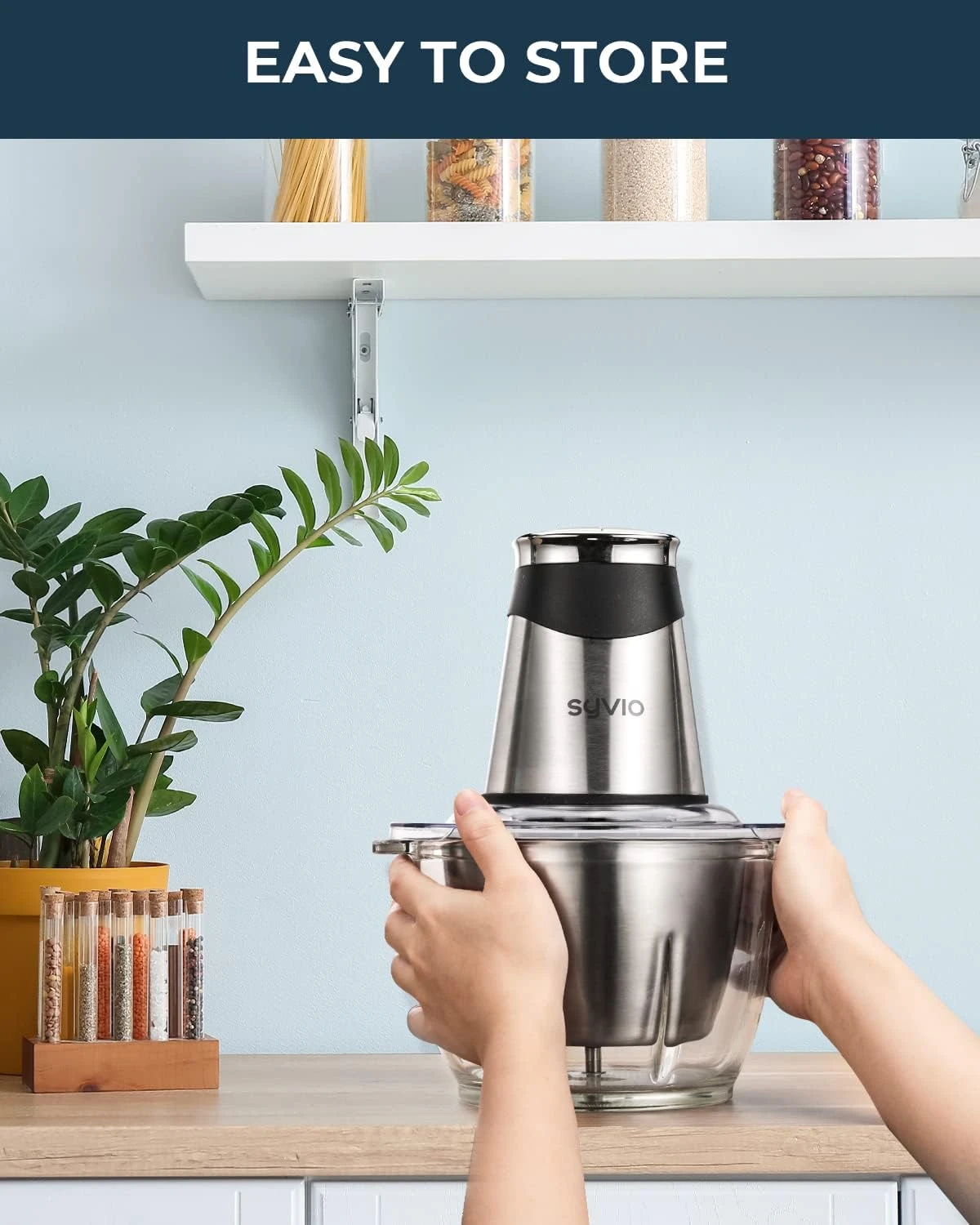 Syvio Food Processors With 2 Bowls, Meat Grinder 4 Bi-Level Blades, Mini Electric Food Chopper 400W, For Baby Food, Meat, Onion, Vegetables, 2 Speed, 8 Cup And 5 Cup 8 Syvio Food Processors With 2 Bowls, Meat Grinder 4 Bi-Level Blades, Mini Electric Food Chopper 400W, For Baby Food, Meat, Onion, Vegetables, 2 Speed, 8 Cup And 5 Cup - Image 8