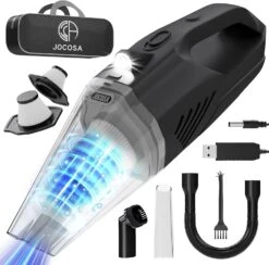 JOCOSA 8000Pa Handheld Vacuum High Power With Carring Bag, Car Vacuum Cordless With 2 HEPA Filters,USB Charging Portable Dust Buster With Led Light For Car/House/Office Cleaning/Black