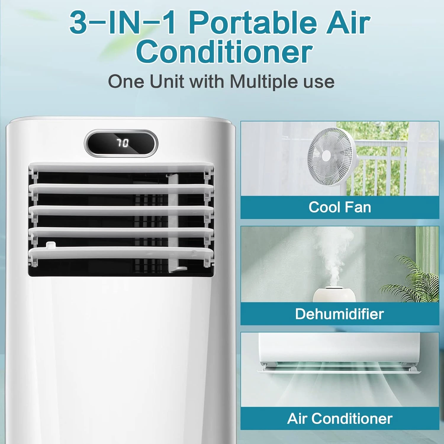 Kismile 8,000BTU Portable Air Conditioner With Built-in Dehumidifier Function, Fan Mode,Portable Ac Unit With Remote Control, Floor Air Conditioner For Room, Office, Dorm, Bedroom, White 2 Kismile 8,000BTU Portable Air Conditioner With Built-in Dehumidifier Function, Fan Mode,Portable Ac Unit With Remote Control, Floor Air Conditioner For Room, Office, Dorm, Bedroom, White - Image 2