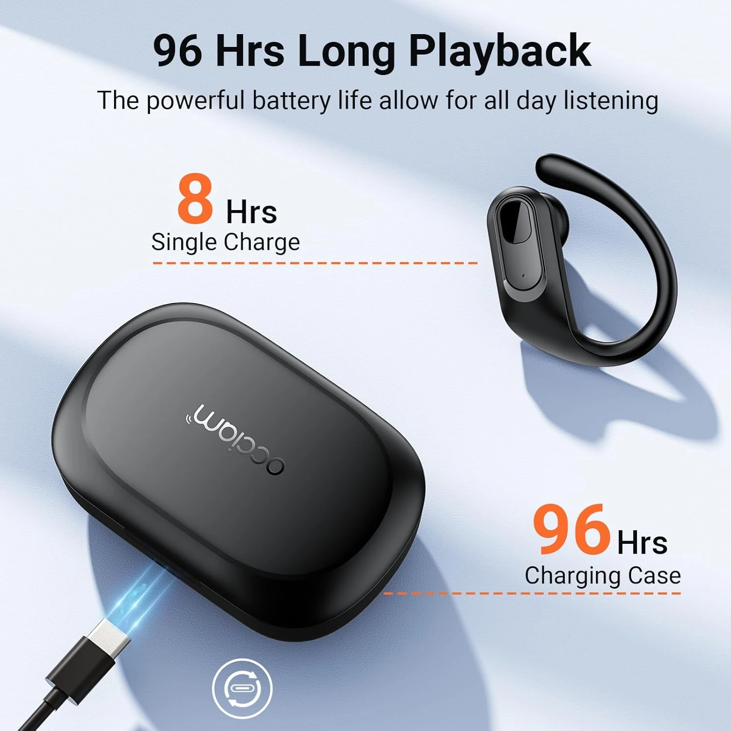 Occiam Wireless Earbuds Bluetooth 5.3 Headphones 96Hrs Playback Sports Ear Buds With Microphone Earhook Waterproof In Ear Earphones LED Power Display Headset For Workout Running Black 3 Occiam Wireless Earbuds Bluetooth 5.3 Headphones 96Hrs Playback Sports Ear Buds With Microphone Earhook Waterproof In Ear Earphones LED Power Display Headset For Workout Running Black - Image 3