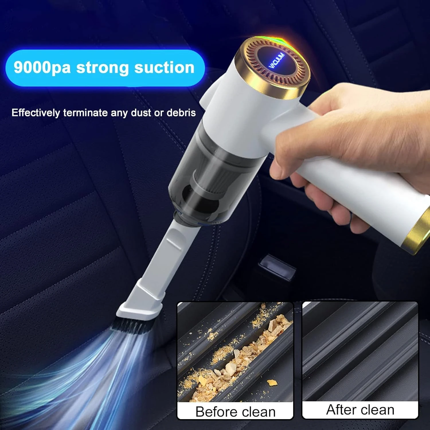 Ekbas Car Vacuum Cleaner,Handheld 9000PA Suction With LED Light Portable Vacuum Cleaner Cordless Rechargeable For Car, Home&Office(White 3 Ekbas Car Vacuum Cleaner,Handheld 9000PA Suction With LED Light Portable Vacuum Cleaner Cordless Rechargeable For Car, Home&Office(White - Image 3