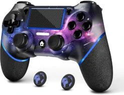 AceGamer SAMINRA Replacement For PS4 Controller With 2 Thumb Grips, Design Starry Sky Custom V2 Wireless Game Controllers, Compatible With PS4, Slim, Pro And Windows PC
