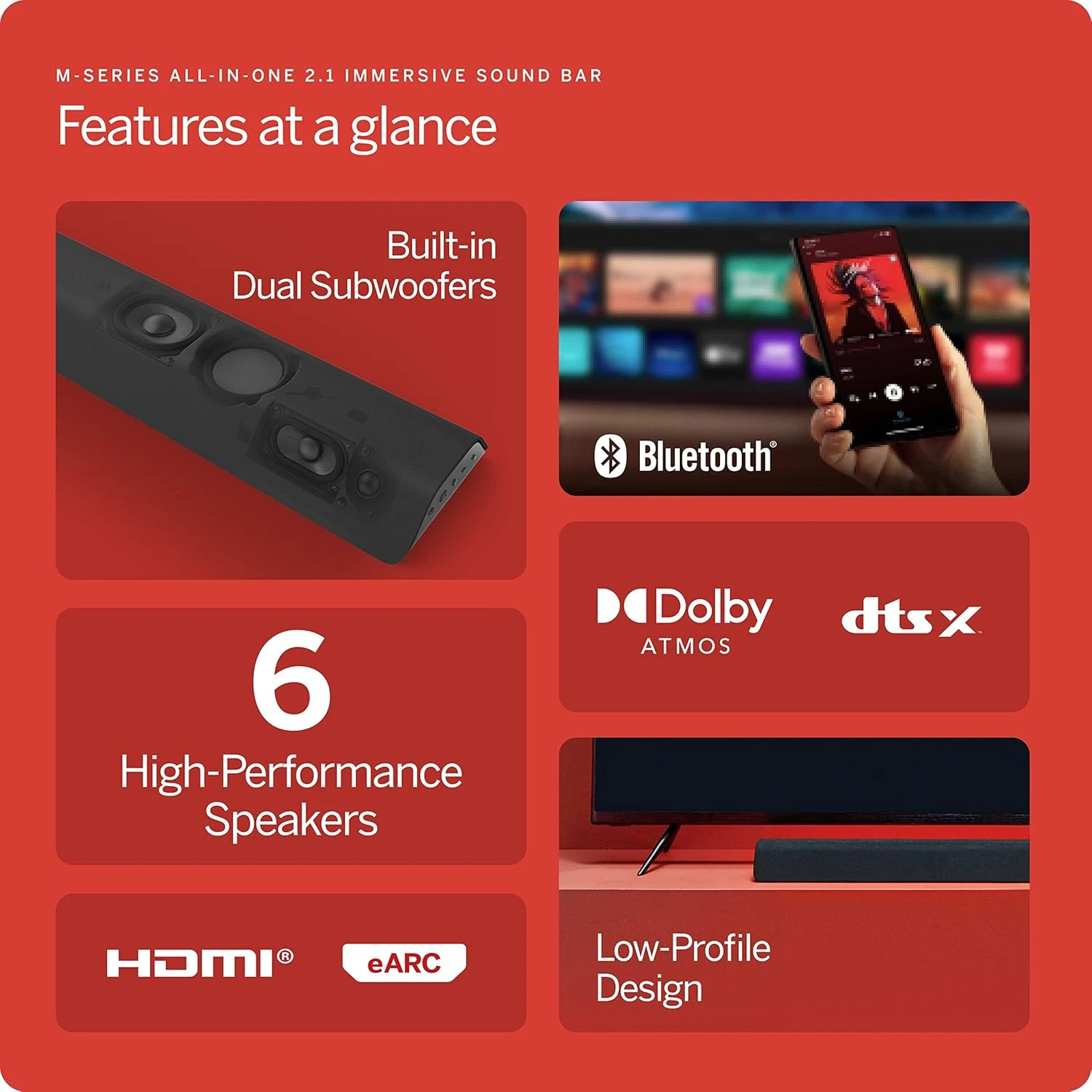 VIZIO M-Series All-in-One 2.1 Immersive Sound Bar With 6 High-Performance Speakers, Dolby Atmos, DTS:X, Built In Subwoofers And Alexa Compatibility, M213ad-K8, 2023 Model 2 VIZIO M-Series All-in-One 2.1 Immersive Sound Bar With 6 High-Performance Speakers, Dolby Atmos, DTS:X, Built In Subwoofers And Alexa Compatibility, M213ad-K8, 2023 Model - Image 2