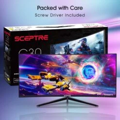 Sceptre 30-inch Curved Gaming Monitor 21:9 2560x1080 Ultra Wide/ Slim HDMI DisplayPort Up To 200Hz Build-in Speakers, Metal Black (C305B-200UN1) -Appliantrix Cheap Store 71wuAEafCL. AC SL1500