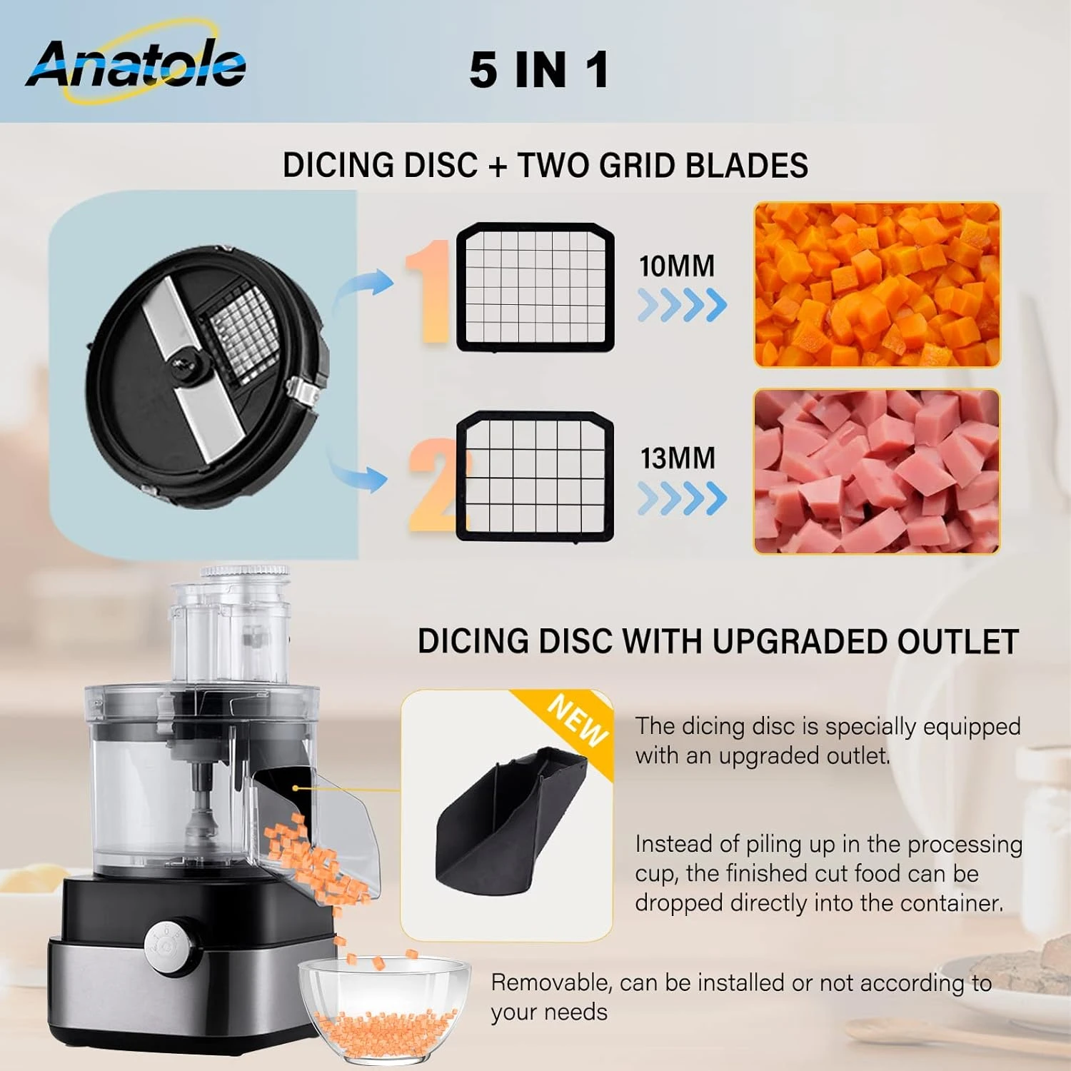 Anatole Commercial Food Processor 20-Cup Electric Vegetable Dicer Chopper 600W 5 In 1 Professional Veggie Shredder Grater Multifunctional Meat Grinder Blender With 5 Stainless Steel Blades 3 Anatole Commercial Food Processor 20-Cup Electric Vegetable Dicer Chopper 600W 5 In 1 Professional Veggie Shredder Grater Multifunctional Meat Grinder Blender With 5 Stainless Steel Blades - Image 3