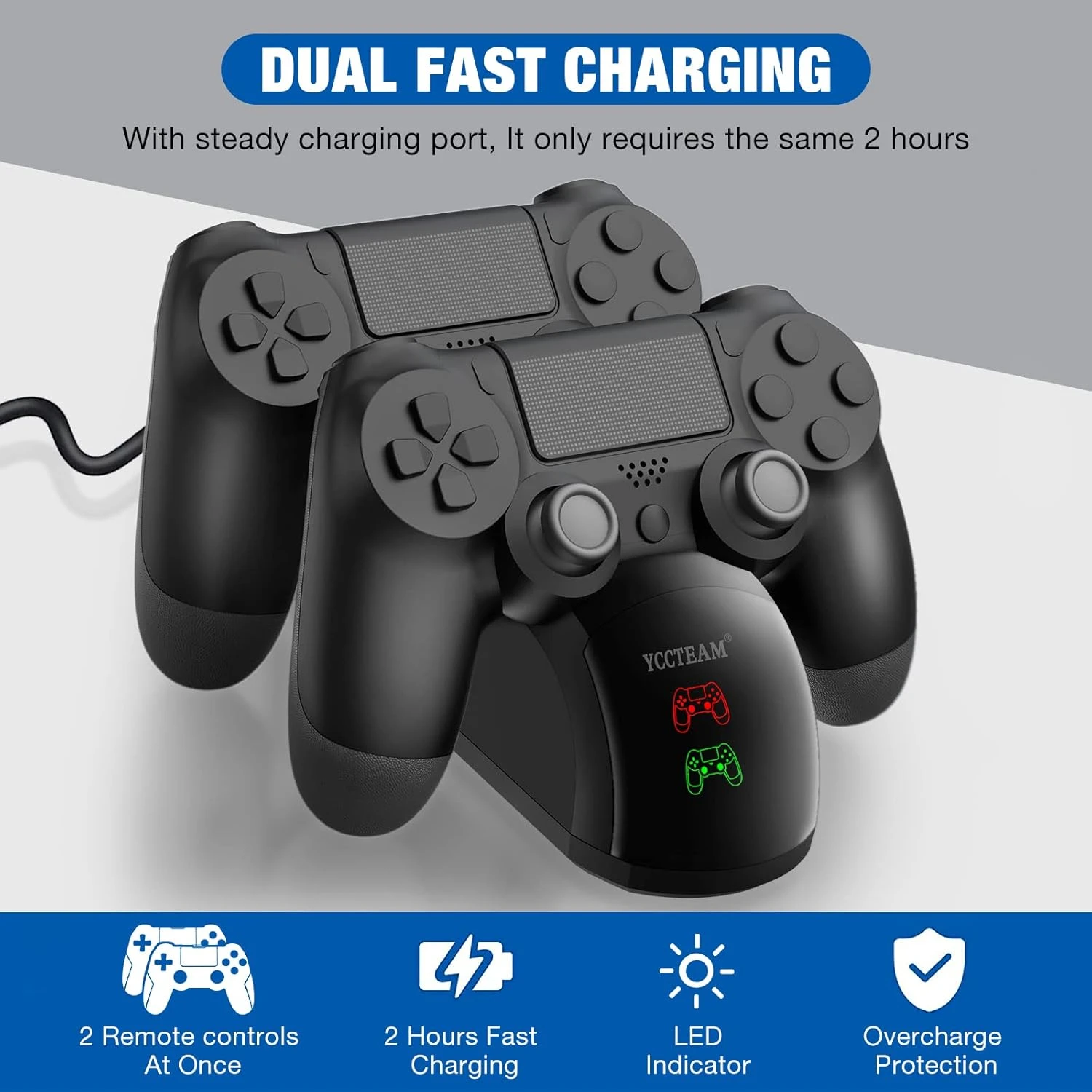 PS4 Controller Charger Dock Station, 1.8 Hrs Fast Charging PS4 Charging Station, PS4 Charging Station With LED Indicator Charging Chip, Dual USB PS4 Charger Dock For PS4/PS4 Slim/PS4 Pro Charger 2 PS4 Controller Charger Dock Station, 1.8 Hrs Fast Charging PS4 Charging Station, PS4 Charging Station With LED Indicator Charging Chip, Dual USB PS4 Charger Dock For PS4/PS4 Slim/PS4 Pro Charger - Image 2