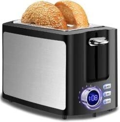 Toaster 2 Slice Wide Slot Toaster Best Rated Prime Displav Smart Toasters With LCD Digital Countdown Timer And Bagel/Defrost/Cancel/Reheat Function