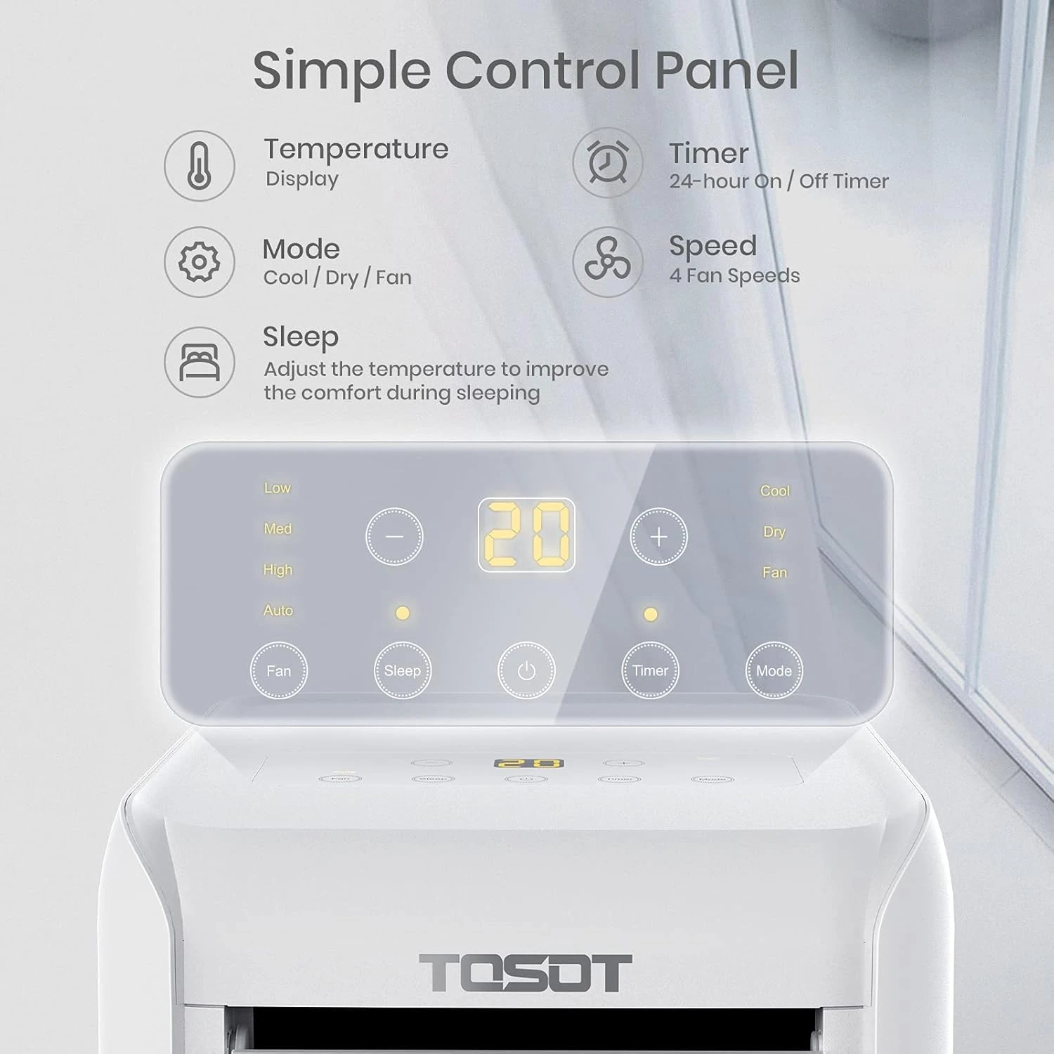 TOSOT 8,000 BTU Air Conditioner Easier To Install, Quiet And 3-in-1 Portable AC, Dehumidifier, Fan For Rooms Up To 250 Sq Ft, Aovia Series, White 4 TOSOT 8,000 BTU Air Conditioner Easier To Install, Quiet And 3-in-1 Portable AC, Dehumidifier, Fan For Rooms Up To 250 Sq Ft, Aovia Series, White - Image 4