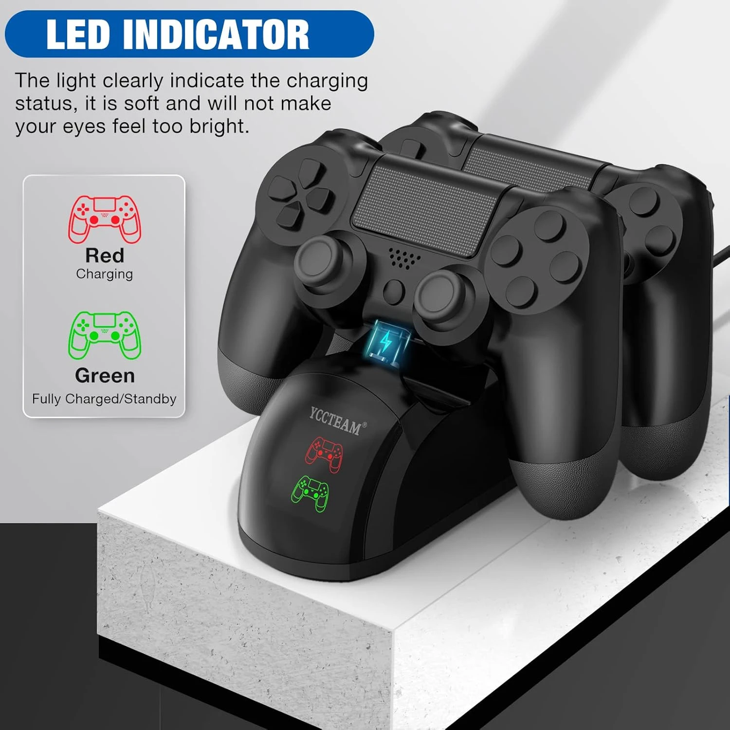 PS4 Controller Charger Dock Station, 1.8 Hrs Fast Charging PS4 Charging Station, PS4 Charging Station With LED Indicator Charging Chip, Dual USB PS4 Charger Dock For PS4/PS4 Slim/PS4 Pro Charger 4 PS4 Controller Charger Dock Station, 1.8 Hrs Fast Charging PS4 Charging Station, PS4 Charging Station With LED Indicator Charging Chip, Dual USB PS4 Charger Dock For PS4/PS4 Slim/PS4 Pro Charger - Image 4