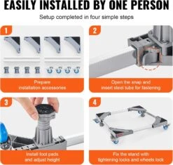 VEVOR Mini Fridge Stand, 27'' Universal Mobile Base With 4 Strong Feet, 4 Locking Swivel Wheels, Adjustable Furniture Mover Mobile Base For Washing Machine, Refrigerator, Washer And Dryer -Appliantrix Cheap Store 71zWMKchH1L. AC SL1500