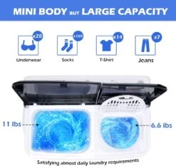 HABUTWAY Portable Washing Machine 17.6Lbs Capacity Washer And Dryer Combo 2 In 1 Mini Compact Twin Tub Washing Machine Laundry Washer(11Lbs) & Spinner(6.6Lbs) With Built-in Gravity Drain Pump,Low Noise And Easy Store For Apartment,Dorms,RV Camping (black+white) -Appliantrix Cheap Store 71zuIJHK5nL. AC SL1500