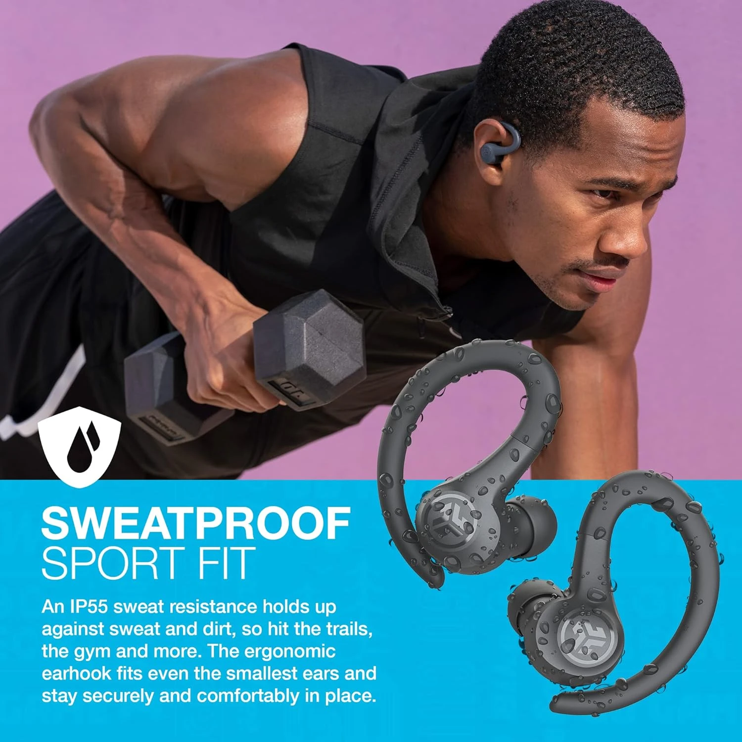 JLab Go Air Sport - Wireless Workout Earbuds Featuring C3 Clear Calling, Secure Earhook Sport Design, 32+ Hour Bluetooth Playtime, And 3 EQ Sound Settings (Graphite/Black) 4 JLab Go Air Sport - Wireless Workout Earbuds Featuring C3 Clear Calling, Secure Earhook Sport Design, 32+ Hour Bluetooth Playtime, And 3 EQ Sound Settings (Graphite/Black) - Image 4