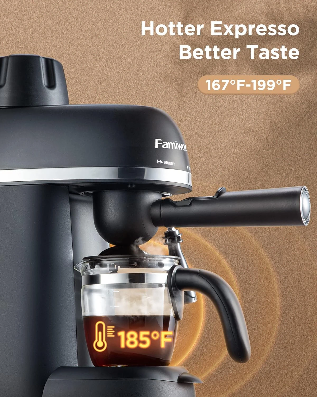 Famiworths Espresso Machine With Milk Frother, 1-4 Cups Espresso Maker With Carafe, Latte And Cappuccino Machine Maker, Black 4 Famiworths Espresso Machine With Milk Frother, 1-4 Cups Espresso Maker With Carafe, Latte And Cappuccino Machine Maker, Black - Image 4