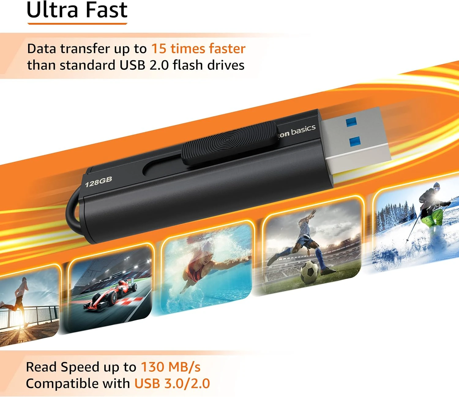 Amazon Basics 128GB Ultra Fast USB 3.1 Flash Drive, Black 3 Amazon Basics 128GB Ultra Fast USB 3.1 Flash Drive, Black - Image 3