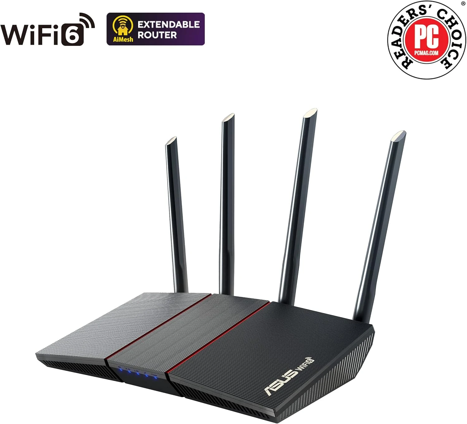 ASUS RT-AX55 (AX1800) Dual Band WiFi 6 Extendable Router, Subscription-free Network Security, Instant Guard, Parental Controls, Built-in VPN, AiMesh Compatible, Gaming & Streaming, Smart Home, Black 2 ASUS RT-AX55 (AX1800) Dual Band WiFi 6 Extendable Router, Subscription-free Network Security, Instant Guard, Parental Controls, Built-in VPN, AiMesh Compatible, Gaming & Streaming, Smart Home, Black - Image 2