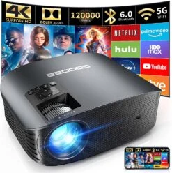 GooDee Projector 4K With WiFi And Bluetooth Supported, FHD 1080P Mini Projector For Outdoor Moives, 5G Video Projector For Home Theater Dolby Audio Zoom Portable Projector TV Stick PPT (YG600 Plus)