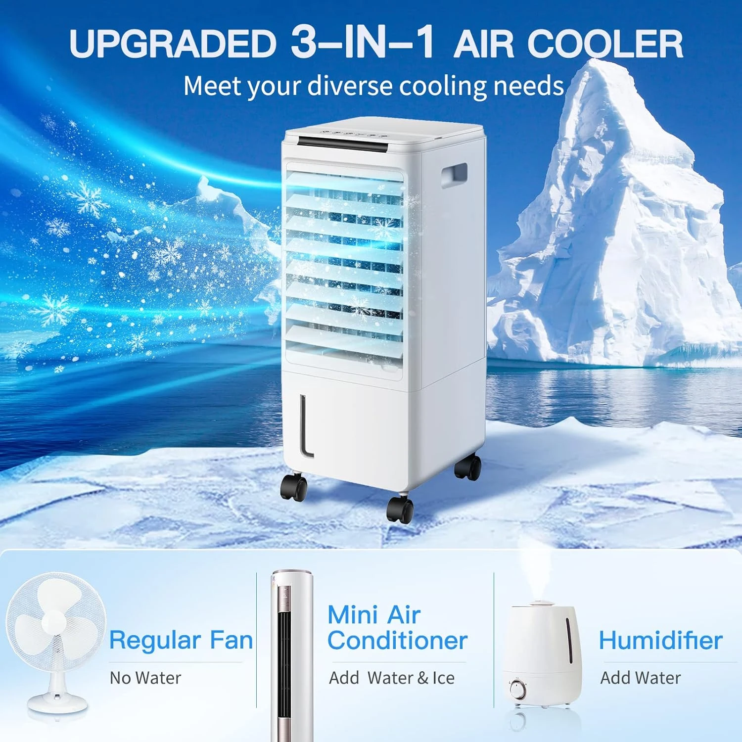 Portable Air Conditioners, 3-IN-1 Evaporative Air Cooler, Windowless Swamp Cooler W/ 3 Modes & 3 Speeds, Remote, 65° Oscillation, 1.85 Gal Water Tank, Air Conditioner Portable For Room Home Office 2 Portable Air Conditioners, 3-IN-1 Evaporative Air Cooler, Windowless Swamp Cooler W/ 3 Modes & 3 Speeds, Remote, 65° Oscillation, 1.85 Gal Water Tank, Air Conditioner Portable For Room Home Office - Image 2
