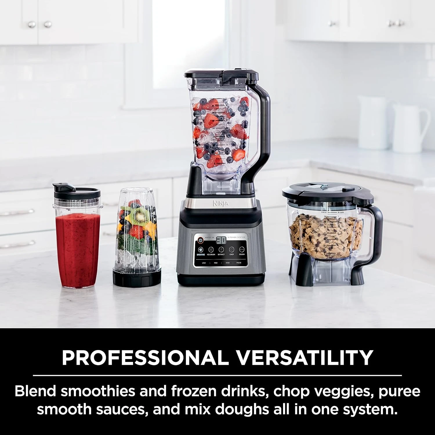Ninja BN801 Professional Plus Kitchen System, 1400 WP, 5 Functions For Smoothies, Chopping, Dough & More With Auto IQ, 72-oz.* Blender Pitcher, 64-oz. Processor Bowl, (2) 24-oz. To-Go Cups, Grey 3 Ninja BN801 Professional Plus Kitchen System, 1400 WP, 5 Functions For Smoothies, Chopping, Dough & More With Auto IQ, 72-oz.* Blender Pitcher, 64-oz. Processor Bowl, (2) 24-oz. To-Go Cups, Grey - Image 3