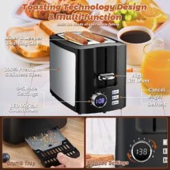Toaster 2 Slice Wide Slot Toaster Best Rated Prime Displav Smart Toasters With LCD Digital Countdown Timer And Bagel/Defrost/Cancel/Reheat Function -Appliantrix Cheap Store 81ASjS62ML. AC SL1500