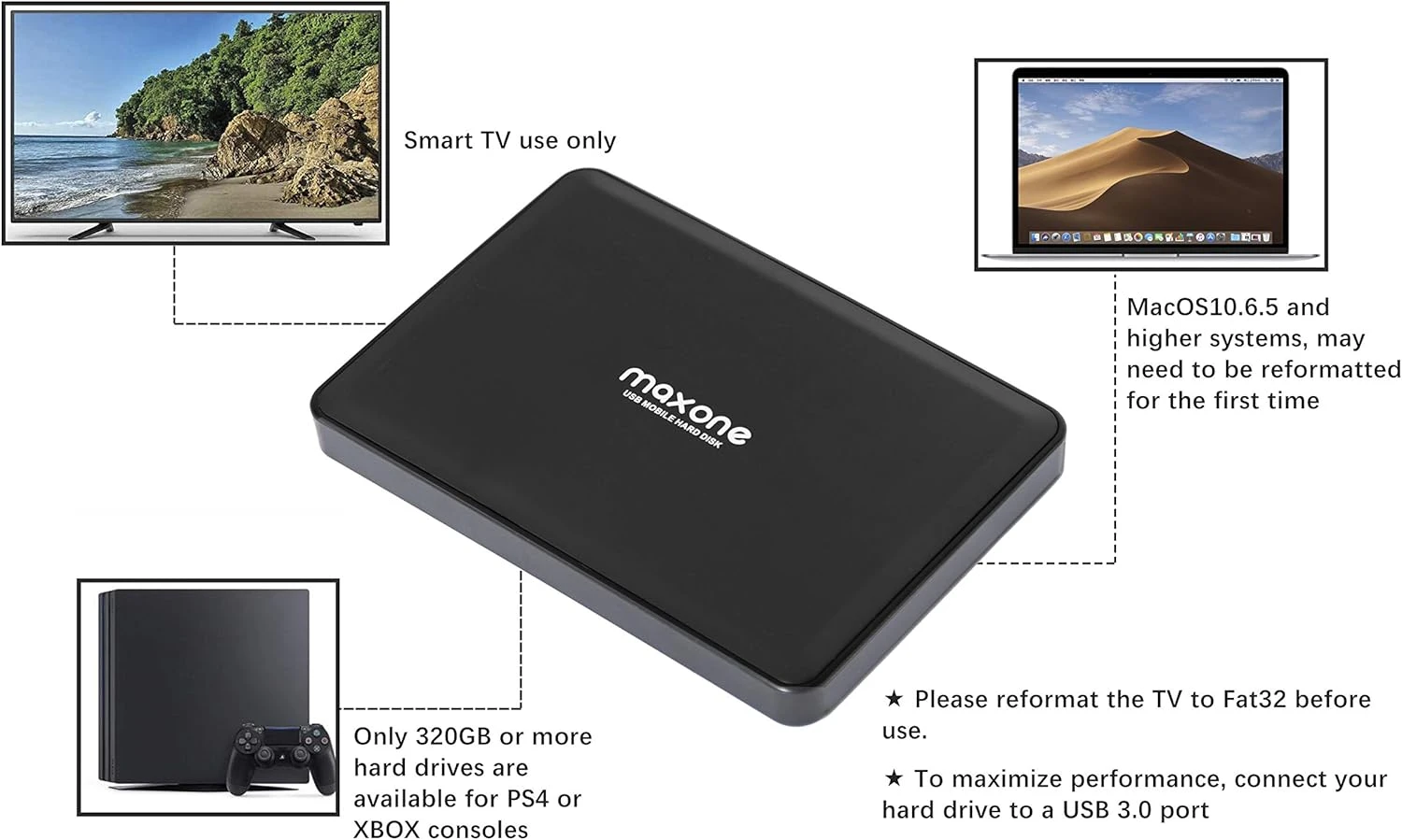 Maxone Portable External Hard Drives 500GB-USB 3.0 2.5'' HDD Backup Storage For PC, Desktop, Laptop, Mac, MacBook, Xbox One, PS4,TV, Chromebook, Windows - Black 2 Maxone Portable External Hard Drives 500GB-USB 3.0 2.5'' HDD Backup Storage For PC, Desktop, Laptop, Mac, MacBook, Xbox One, PS4,TV, Chromebook, Windows - Black - Image 2