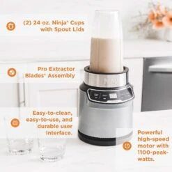 Ninja BN401 Nutri Pro Compact Personal Blender, Auto-iQ Technology, 1100-Peak-Watts, For Frozen Drinks, Smoothies, Sauces & More, With (2) 24-oz. To-Go Cups & Spout Lids, Cloud Silver -Appliantrix Cheap Store 81D3aX2x6JL. AC SL1500