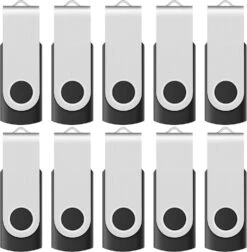 Enfain 2GB USB 2.0 Black Flash Drives Bulk 10 Pack Small Capacity Thumb Drives Swivel Zip Drive Jump Drive Memory Sticks, With 12 White Labels For Marking