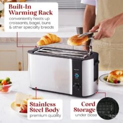 Elite Gourmet ECT-3100 Long Slot 4 Slice Toaster, Reheat, 6 Toast Settings, Defrost, Cancel Functions, Built-in Warming Rack, Extra Wide Slots For Bagels & Waffles, Stainless Steel & Black -Appliantrix Cheap Store 81JIkvqG7xL. AC SL1500